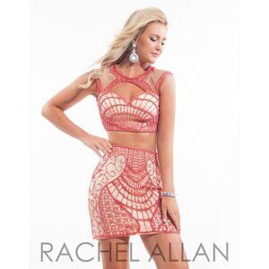 Rachel Allan Red Nude Two Piece Short Formal Dress $398